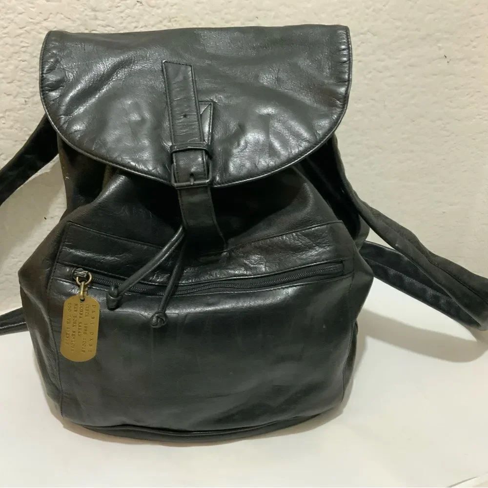 DKNY Donna Karan Black Leather BackPack Bag